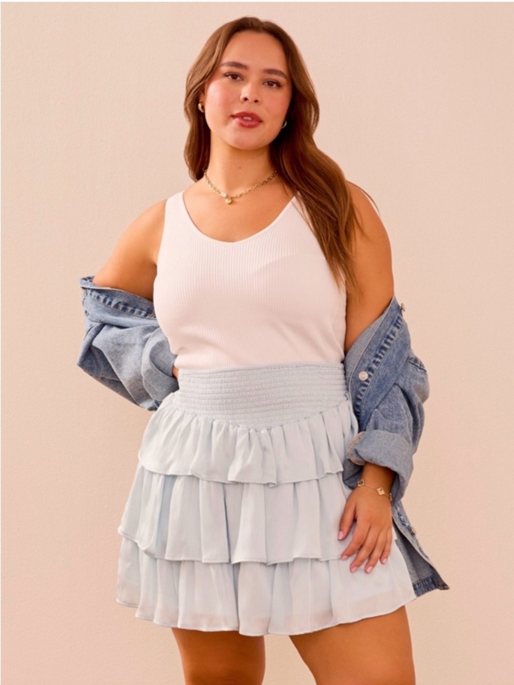 ARULA Light Blue Tiered Ruffle Mini Skirt